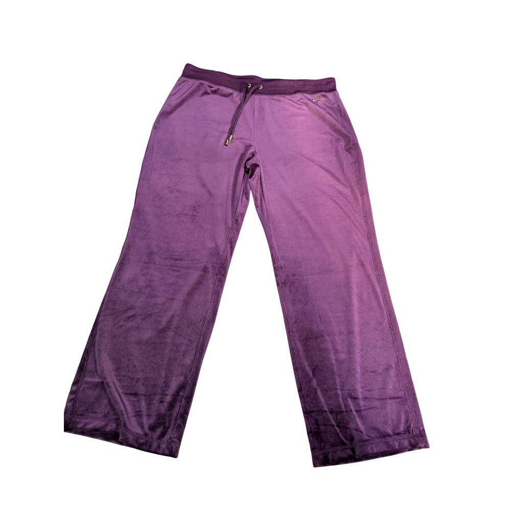 206. Halston Women's Super Soft Drawstring Waist Velour Ribbed Pant Purple XXL